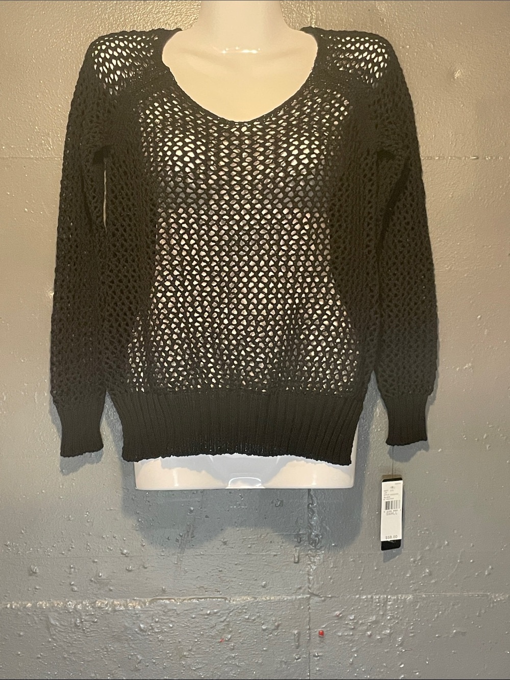 AGB Black Open-Weave Scoop Neck Sweater